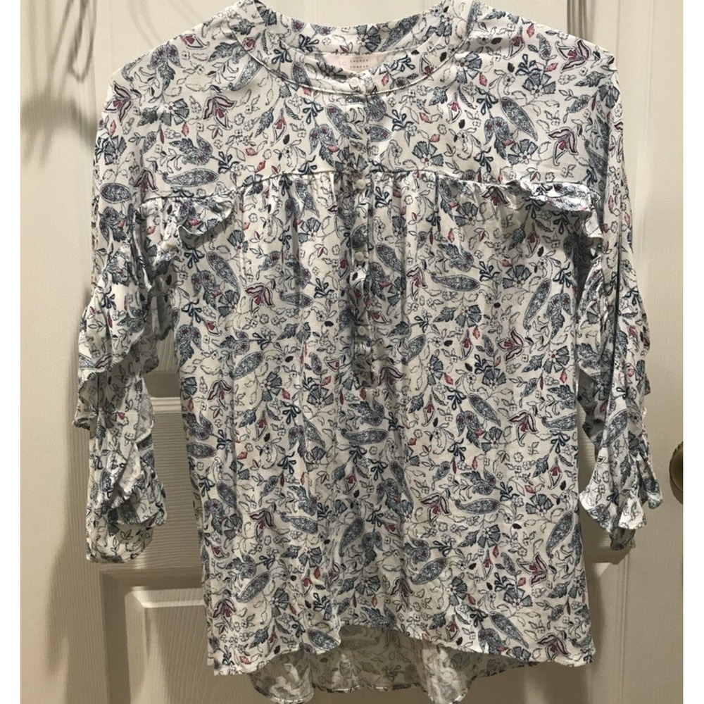 Lauren Conrad NWT floral ruffle sleeve Blouse. Sz Xs. Cottagecore - Picture 3 of 9